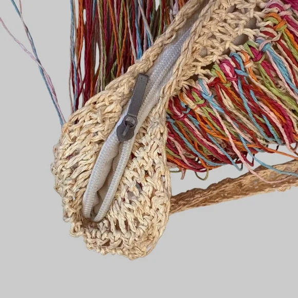 Vintage Raffia Rainbow Fringe Hobo Bag - Picture 6 of 7